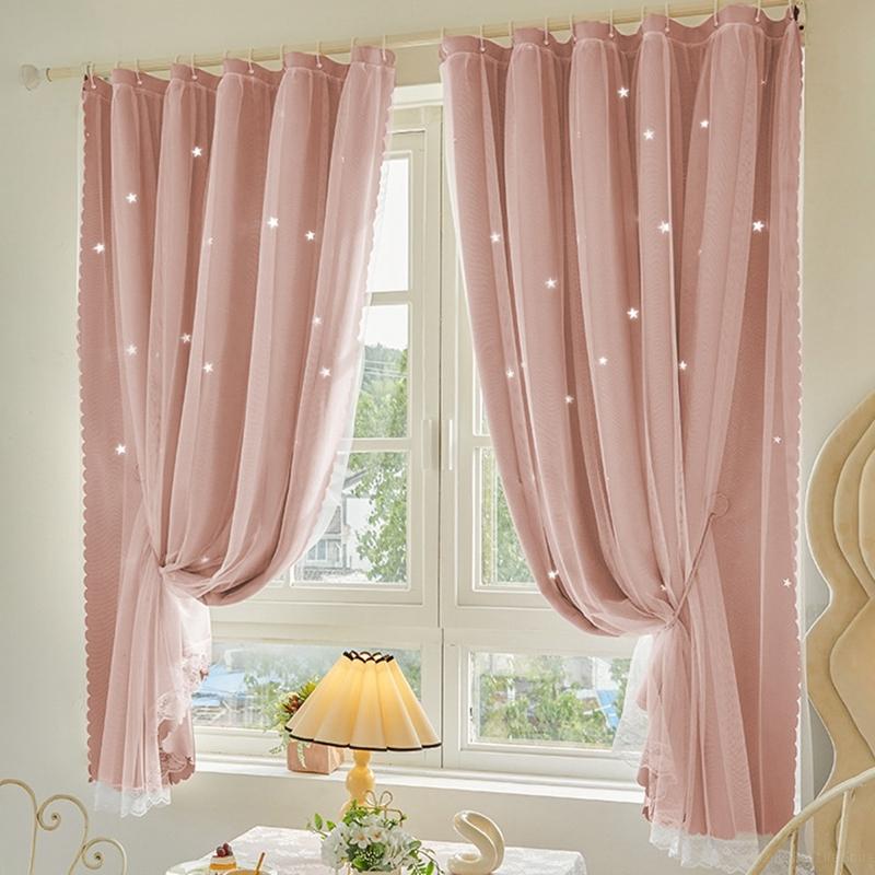 Rosa Vorhänge für Mädchenzimmer Kinderzimmer Vorhänge Verdunkelungsvorhang Doppellagige Vorhänge Fenster Vorhangpaneel Fensterdekorationen