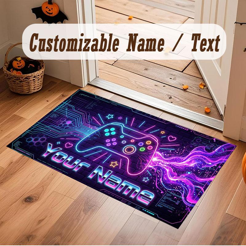 Tapis de sol en velours cristal thème manette de jeu Tapis chaud personnalisé avec nom texte Décoration de maison