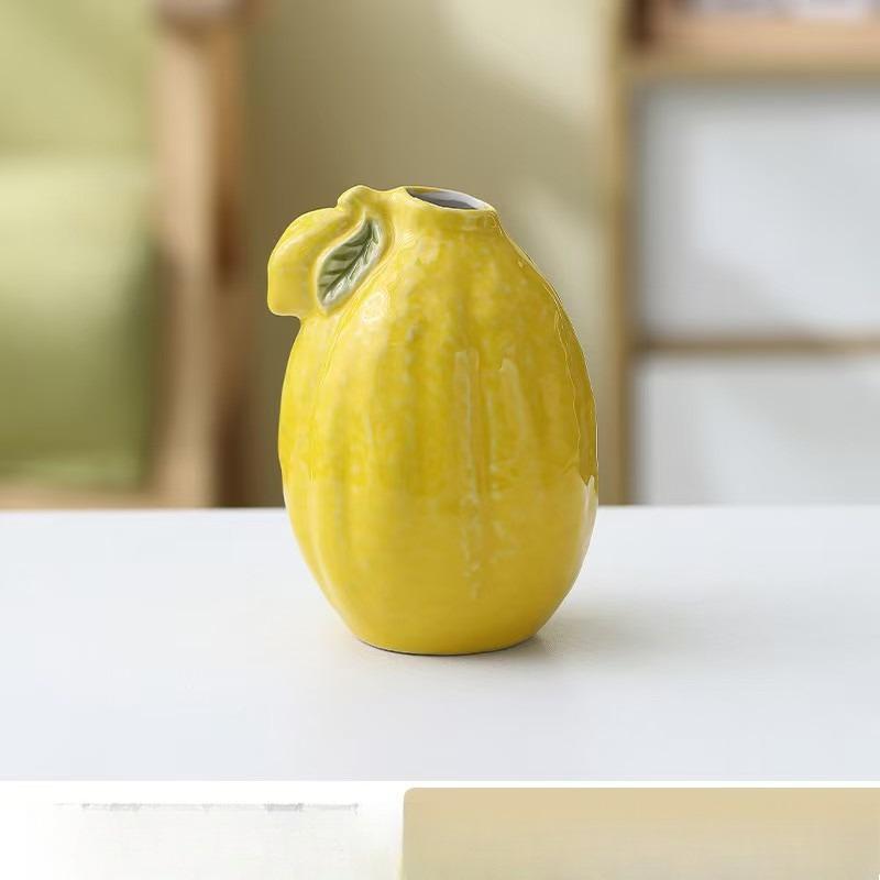 Ceramic Simulation Lemon-shaped Flower Arrangement Simple Internet Celebrity Flower Arrangement Vase Living Room Office Ornament