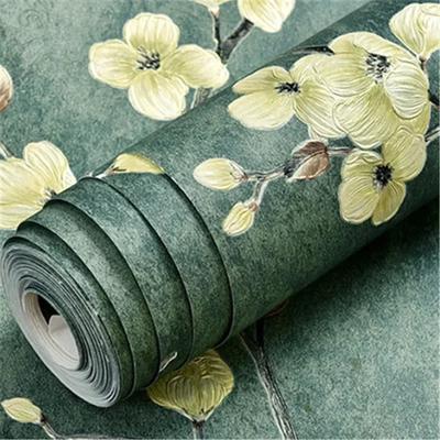 53cm*2m Papier Peint Auto-adhésif Floral en Relief Style Pastoral Imperméable Stickers Muraux Fond Mur Salon Papiers Peints