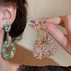 Silver Needle Rhinestone Feather Water Drop Earrings, Exquisite Court Style, Luxurious Fashion Accessories.