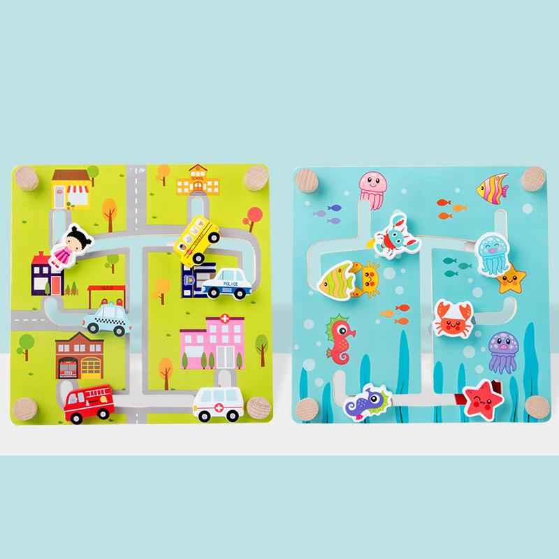 Kinder Montessori Labyrinthbretter Holzspielzeug Schiebpuzzle Tier Digital Form Verkehr Zuordnungsspiele Lernspielzeug