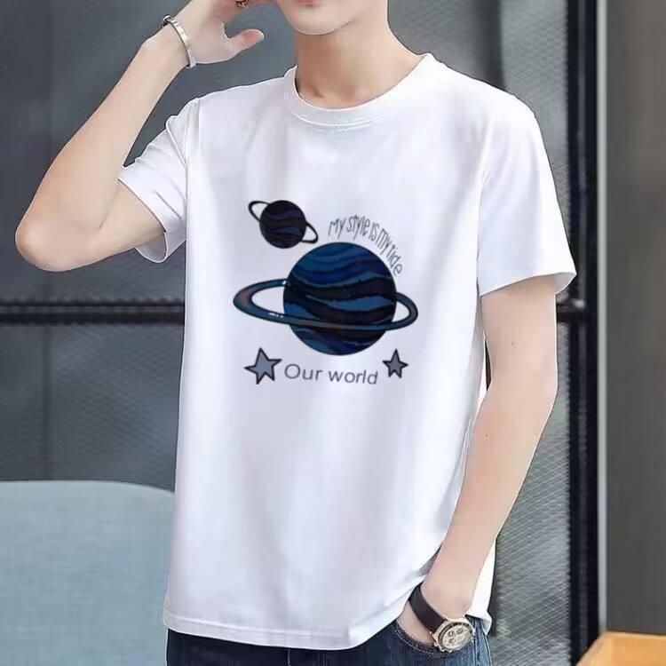 Cotton printed short-sleeved T-shirt men's large size T-shirt round neck versatile tops