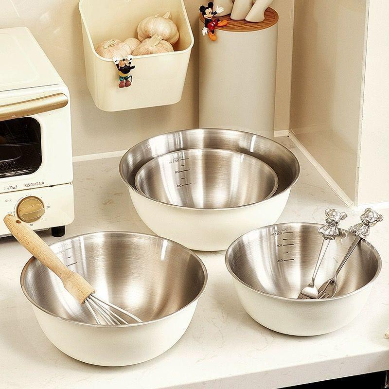 Stainless Steel Mixing Bowls With Measurements, Suitable For Home Use, For Mixing And Kneading, Salads, And Baking Salad Bowl