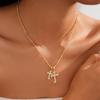 18k Real Gold Electroplated Diamond Set Double Cross Pendant Sweater Chain Necklace