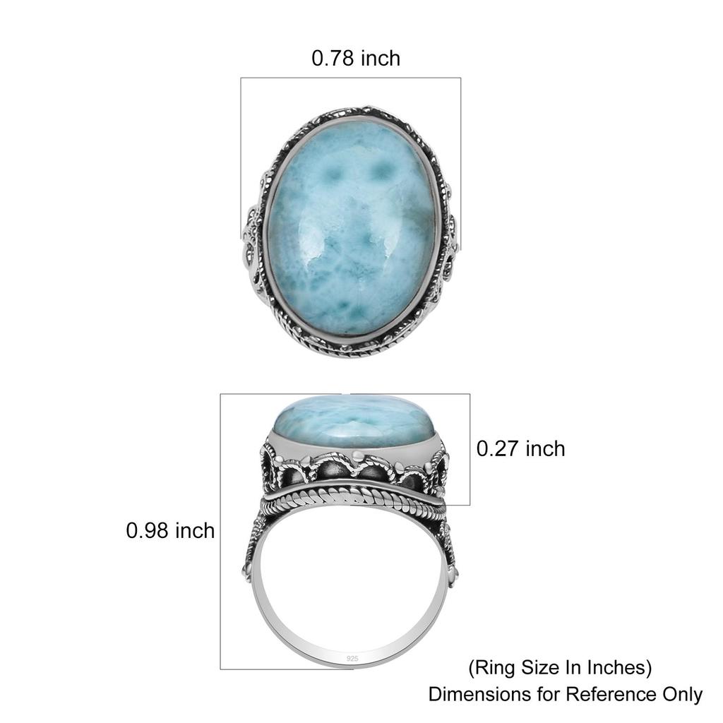 925 Sterlingové stříbro Přírodní Larimar Drahokam oválný Obrovské Výrazné Prsteny Pro Unisex