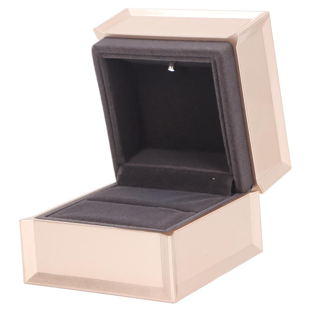 Champagnefärgad LED-ringlåda Sammet Bröllop Lyxig ringfodral Smyckespresentlåda med LED-ljus för