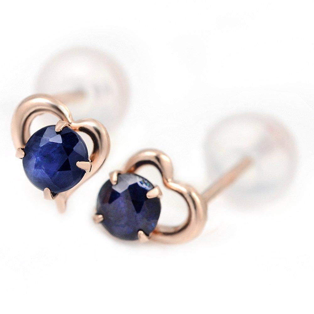 10K Pink Gold Open Heart Stud Earrings with September Birthstone Sapphire (Pair)