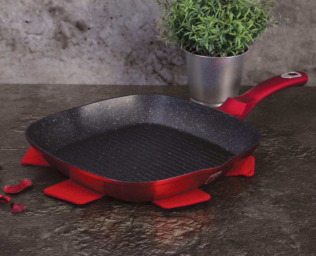 Zestaw 3 Patelni Z Powłoką Granitowąch 20/24/28cm BERLINGER HAUS Metallic Line Burgundy BH-1289-N