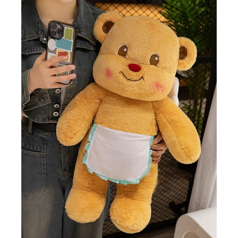 Bear Plush Toy Soft Plush Butter Angelic Bear Cushions with Apron Designs for Comfort Styles Winged Bear Throw Pillow