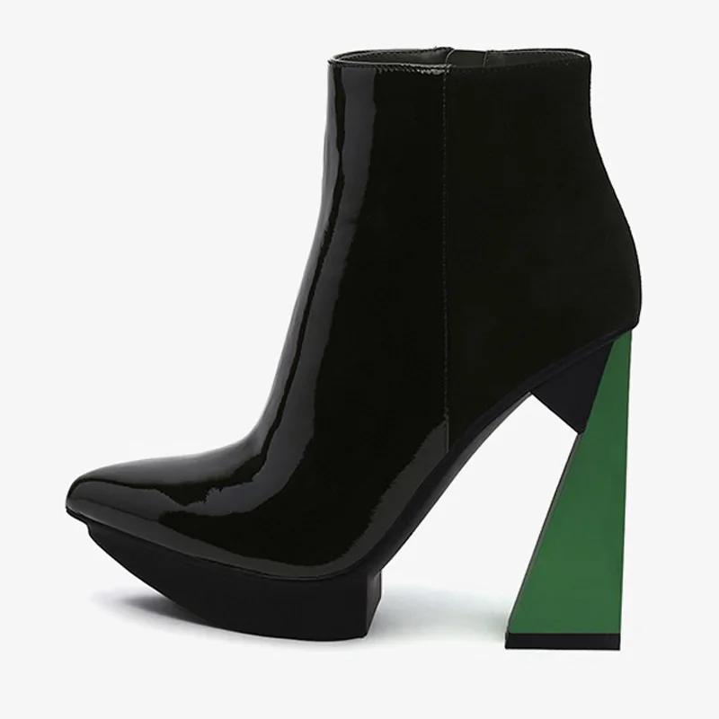 Fashion Brand Runway Style Mixed Color Banquet Cowhide Short Boots Sexy Pointed Waterproof Platform Irregular High Heels Ankle Boots