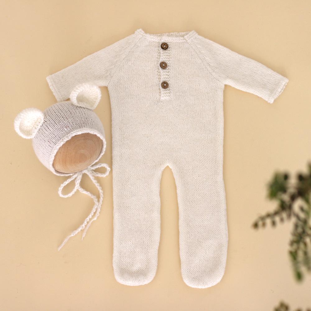 Newborn Knit Mohair Bear Romper & Hat Set