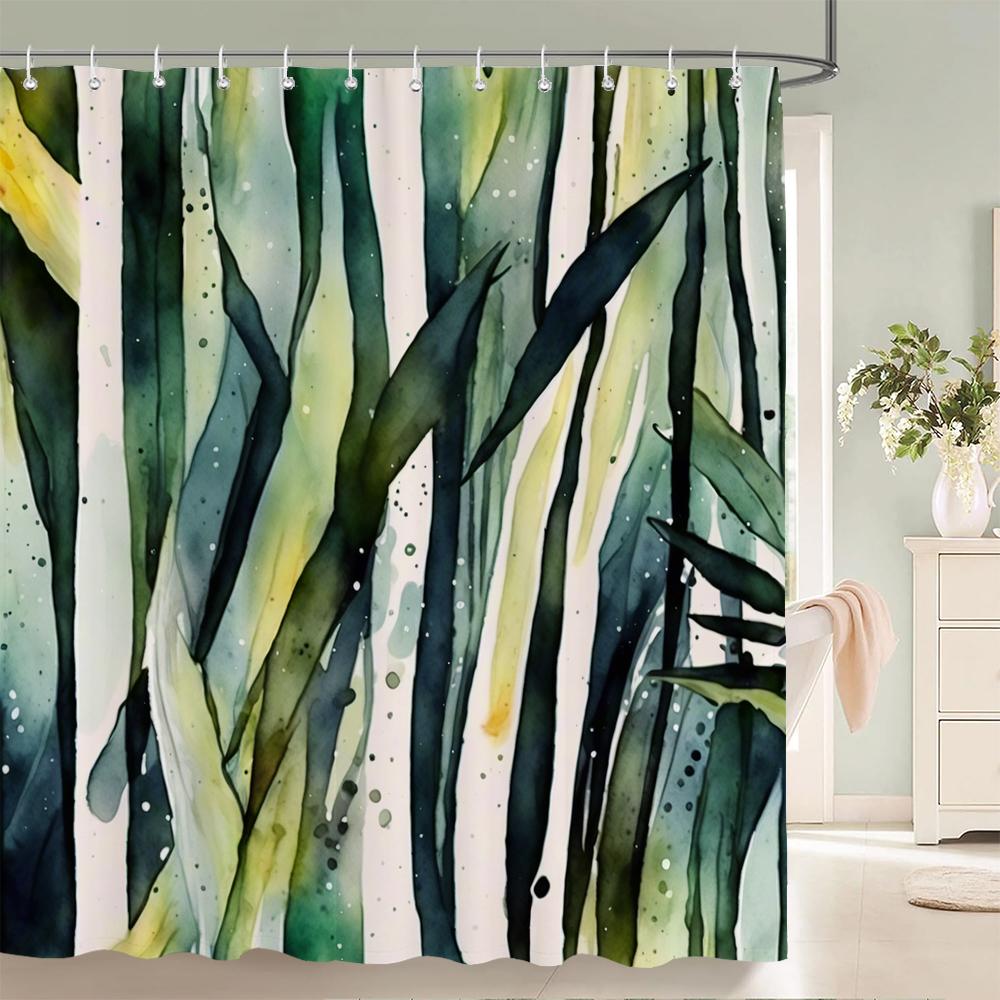 Geometric Stripe Printed Shower Curtain Color Art Polyester Fabric Shower Curtain Home Bathroom Decoration Curtain with Hooks