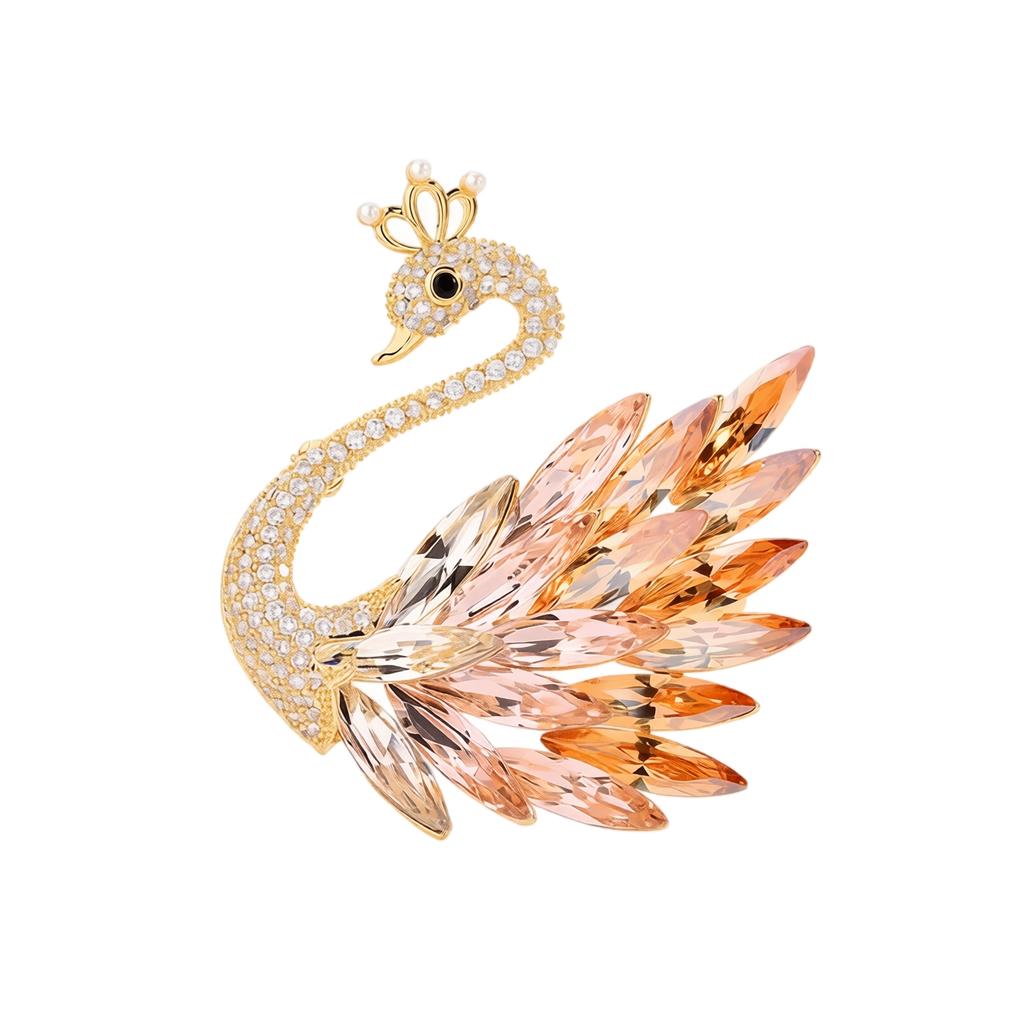 Crystal Swan Brooch Women Luxury Fashion Gradient Wing Pin Elegant Wedding Evening Suit Coat Accessory Jewelry Gift