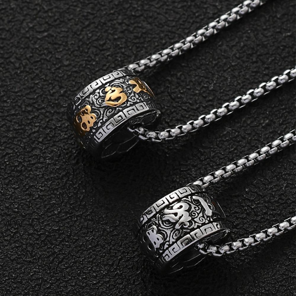 Six-character Mantra, Transfer Beads, Titanium Steel Men's Necklace, Stainless Steel Pendant, Non-fading Jewelry