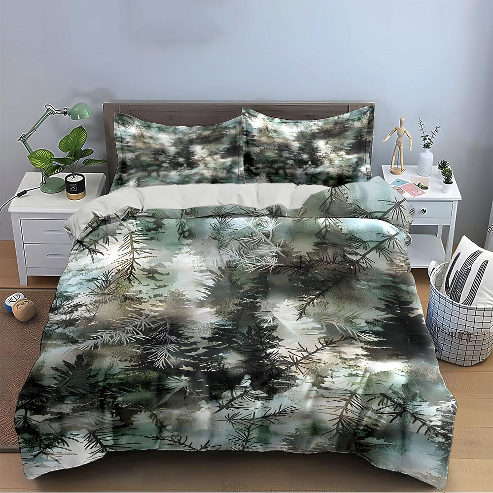 Forest Foliage Watercolor Print Bedding Duvet Cover Set  (1*Duvet Cover 2*Pillowcases, without duvet insert)