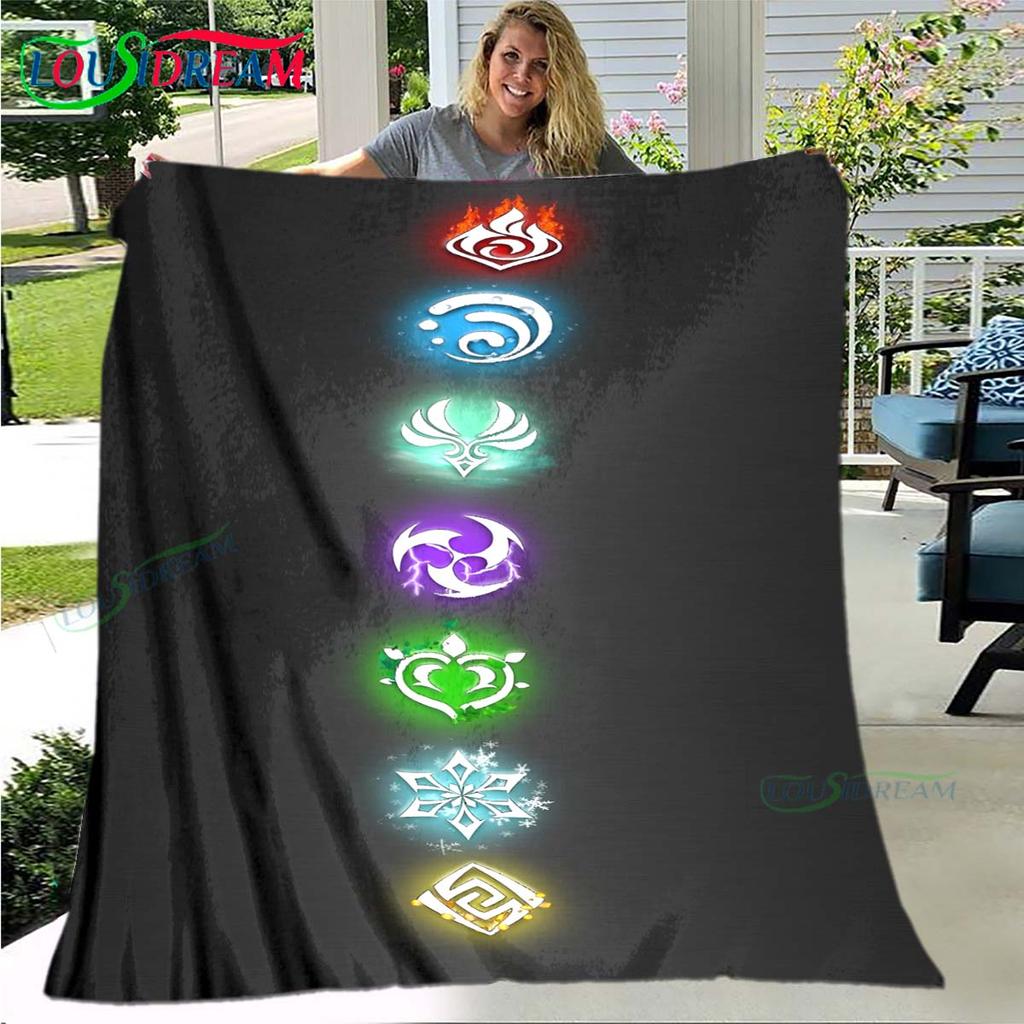 Hot Genshin Impact Runes Pattern Blanket Flannel Thin Blanket Portable Home Travel Office Lunch Break Blanket Birthday Gift