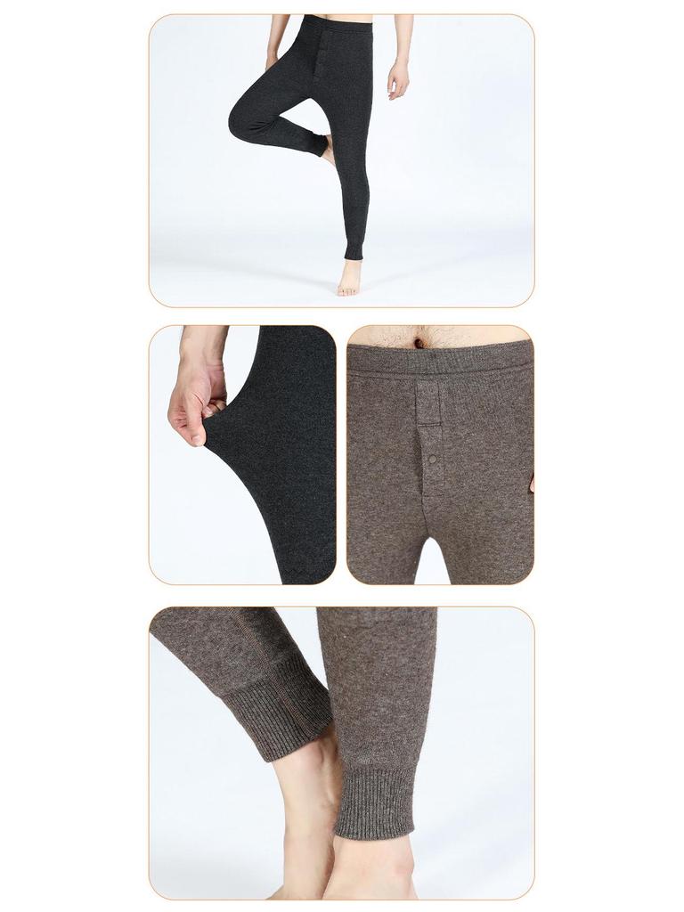 Męskie bezszwowe modelujące wyszczuplające spodnie bazowe zatrzymujące ciepło z wełny jagnięcej