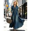 Spring New Retro Waist Slimming Long Sleeve Denim Swing Dress, Elegant Casual Party Denim Dress for Women