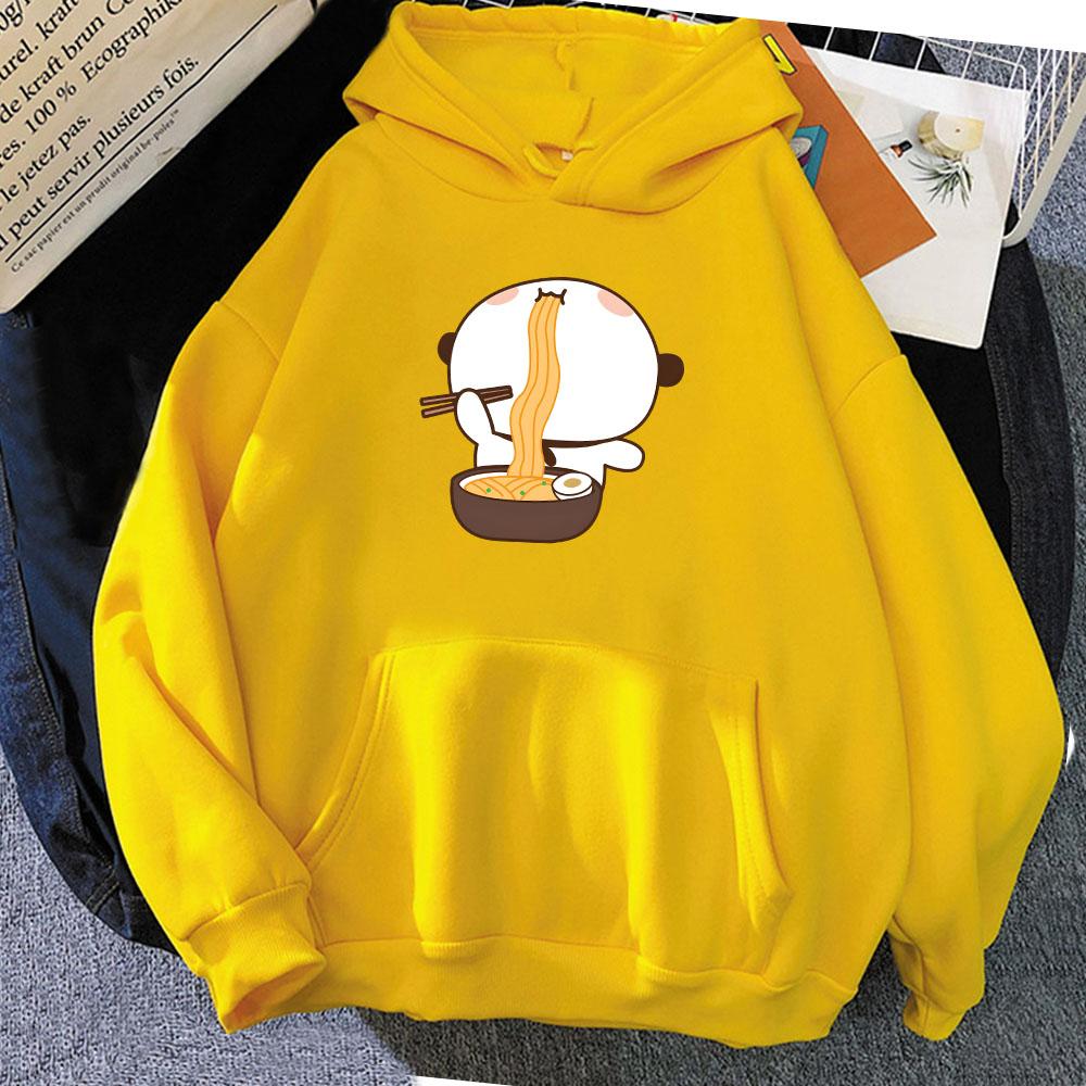Cartoon Panda Bear Bubu Dudu Printing Hoodies Eating Ramen Graphic Sweatshirts Long Sleeve Women Pullovers Kawaii