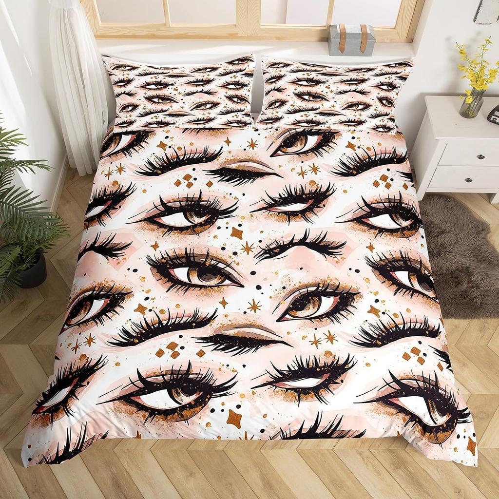 Comforter Eyelash Queen Golden Girl Lashes Bedding Set Gorgeous Priness Style Comforter For Women Girls Esthetician Gift