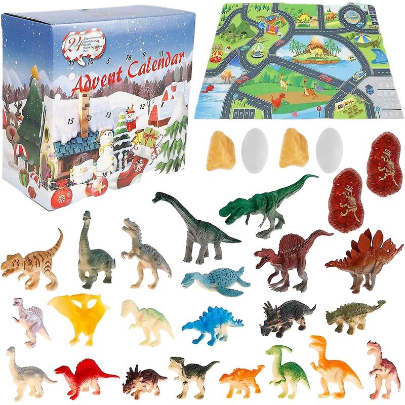 Christmas Cute Toys Advent Calendar Festival Theme Dinosaur Advent Calendar Box with Carpet Cartoon Model Collections Gift Box