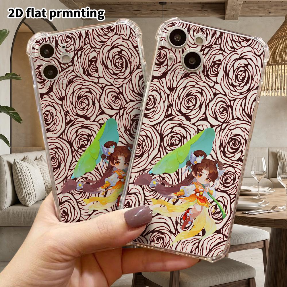 Phone case: 2D flat suitable for iPhone 18 17 16 15 14 13 Pro, transparent four corner protective case, twin tails, Christmas and Halloween gift