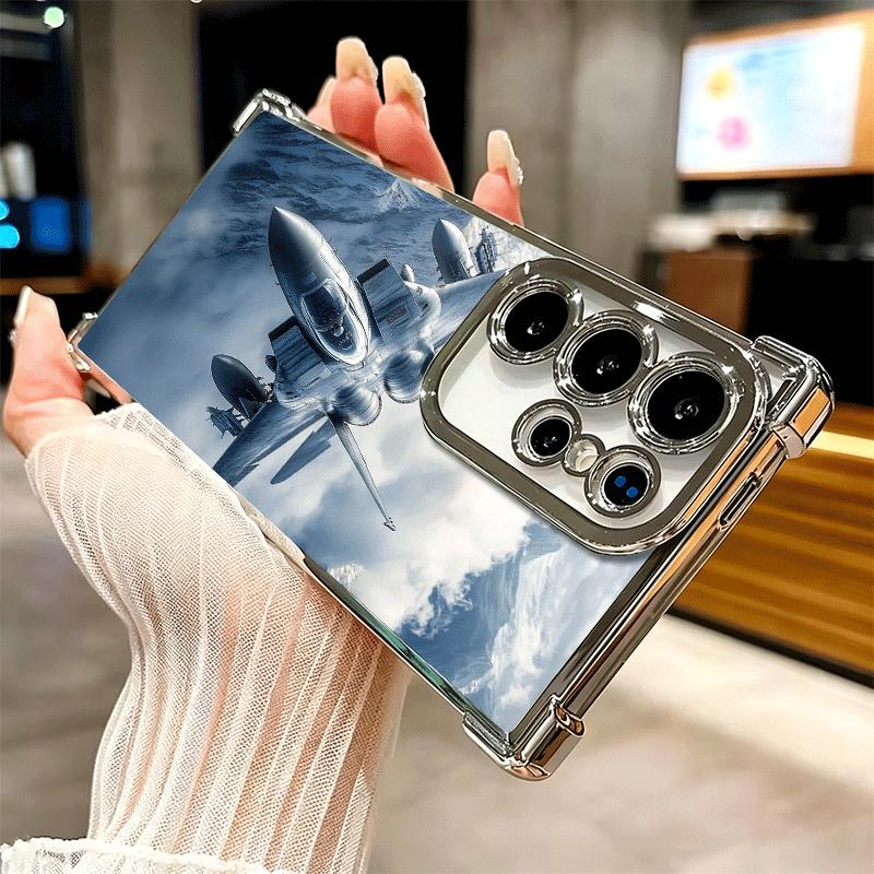 Aircraft Helicopter Formation Plating Phone Case For Samsung Galaxy S24 S25 FE S26 Edge S23 Ultra S22 S21 Plus S20 Anti-Fall Air