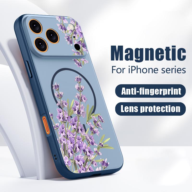 Lavender Peony Rose Floral Pattern Case For iPhone 17 Pro Max Magnetic For Magsafe Hybrid Slim Matte Cover For iPhone 16 15 14 13 Pro Max