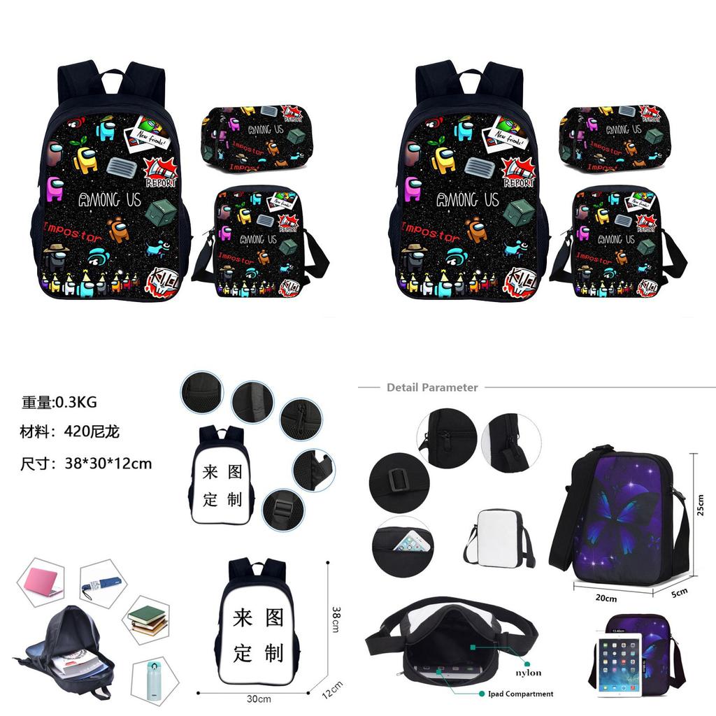Set de Bolso Escolar Among Us Con Material de Nylon Para la Escuela y el Uso Diario