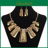 Exaggerated Fashionable Geometric Trapezoid Short Gold Necklace Earrings And