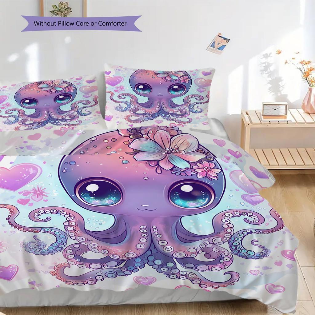 Octopus Pattern Bedding Quilt Set Quilt Cover Pillowcase Home Decoration Birthday Gift (1 * duvet cover + 2 * pillowcase, without core)