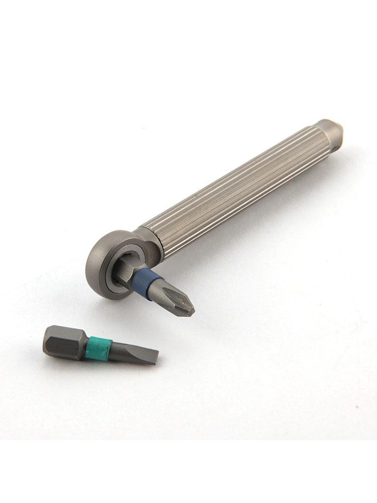 Titanium Alloy Brass Modular Screwdriver Ratchet Wheel Screwdriver With 2PCS S2 Bit EDC Riding Equipment Tungsten Head Gadget