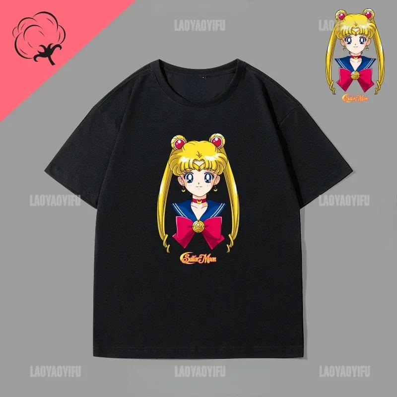 Japan Kawaii Sailor Moon 90s Anime Cotton Tshirt Cute Cartoon Moon Fans Gift Tops Summer Casual Hipster Clothes Streetwear Tee