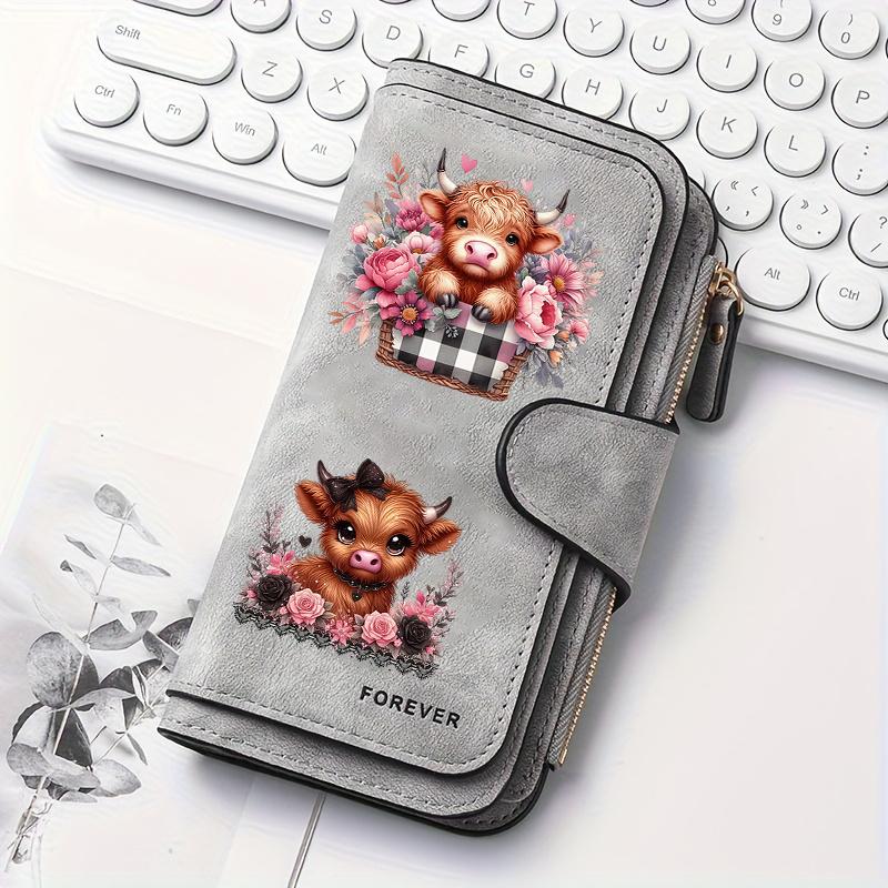 Scottish Highland Cow Women's Long Wallet Multi-functional Portable Snap Coin Purse Cat Lovers Birthday Gift Daily Commute Outdoor Travel Family Use