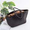 Womens Genuine Leather Woven Tote Bag Handmade French Basket Style Soft Cowhide Shoulder Vintage Design