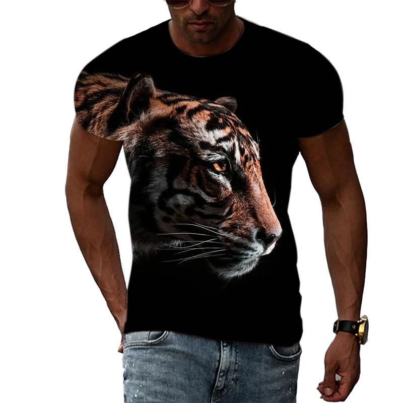 Letní móda Trička s grafikou Tiger Muži Neformální Potisk Trend Trička s krátkým rukávem Hip Hop Harajuku Streetwear se zvířecím vzorem