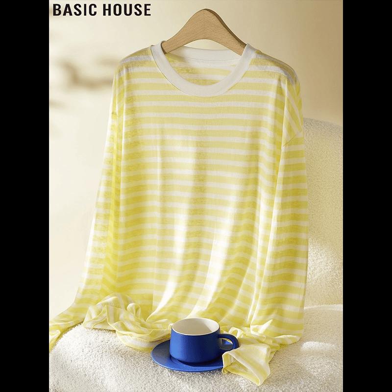 Basic House Women s Striped Thin Long-Sleeve Sun Protection Top S
