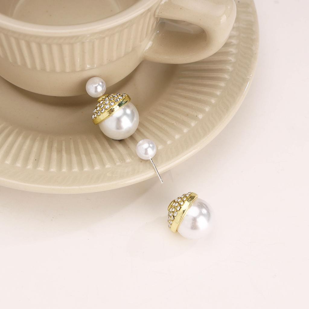 Design Sense, a Two-wear Size Pearl Double-sided Earrings 111 Silver Needle Simple Temperament Stud Earrings Women's Retro Earrings