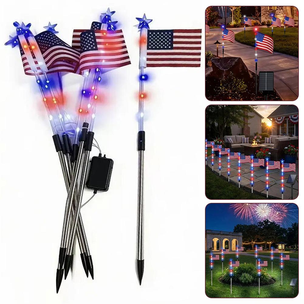 Solar Powered Flag Path-Lights Waterproof Eco Friendly Solar Powered & Auto Off Patriotic Holiday Celebrations