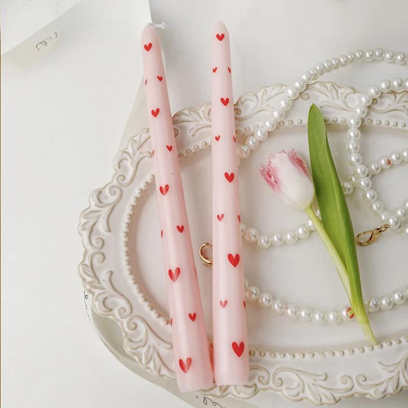 Romantic 2PCS 25CM Long Pole Printed Candles - Wholesale Smokeless Column Wax, for Wedding, Valentine's Day & Banquet