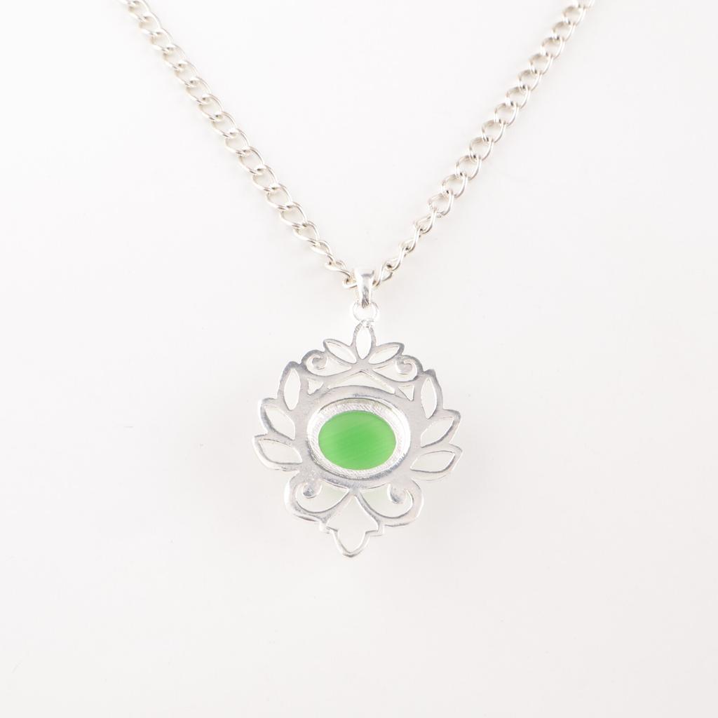 Green Cat's Eye Gemstone 925 Fine Silver Jewelry Handmade Chain Pendant For Gift CP-1-44