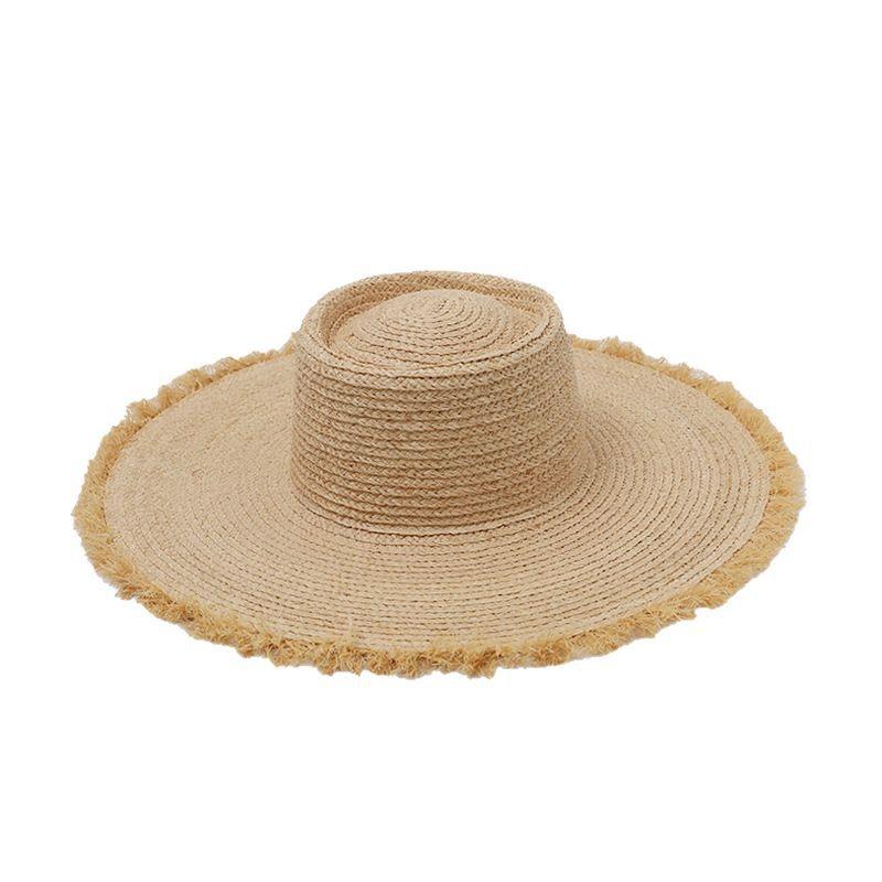

Vintage Handmade Natural Raffia Grass Fringed Straw Hat For Women European American Wide Brim Beach Fashion Designer Sun Hat 54-58cm