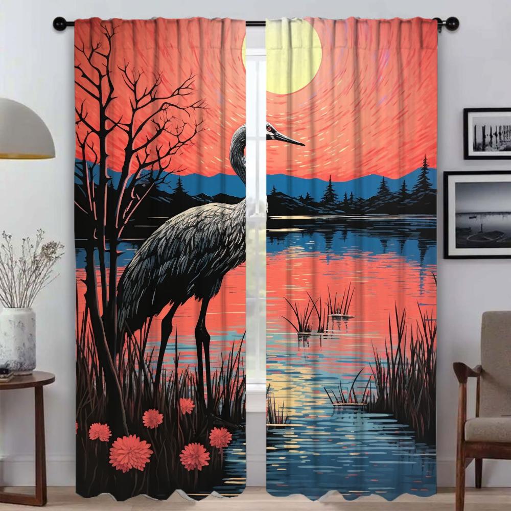 Rothalskranich Raumteiler Tüll für Schlafzimmer Küche Vorhänge für Kamera Moderne Wohnzimmer Vorhänge 2 Stück Verdunkelungsvorhang