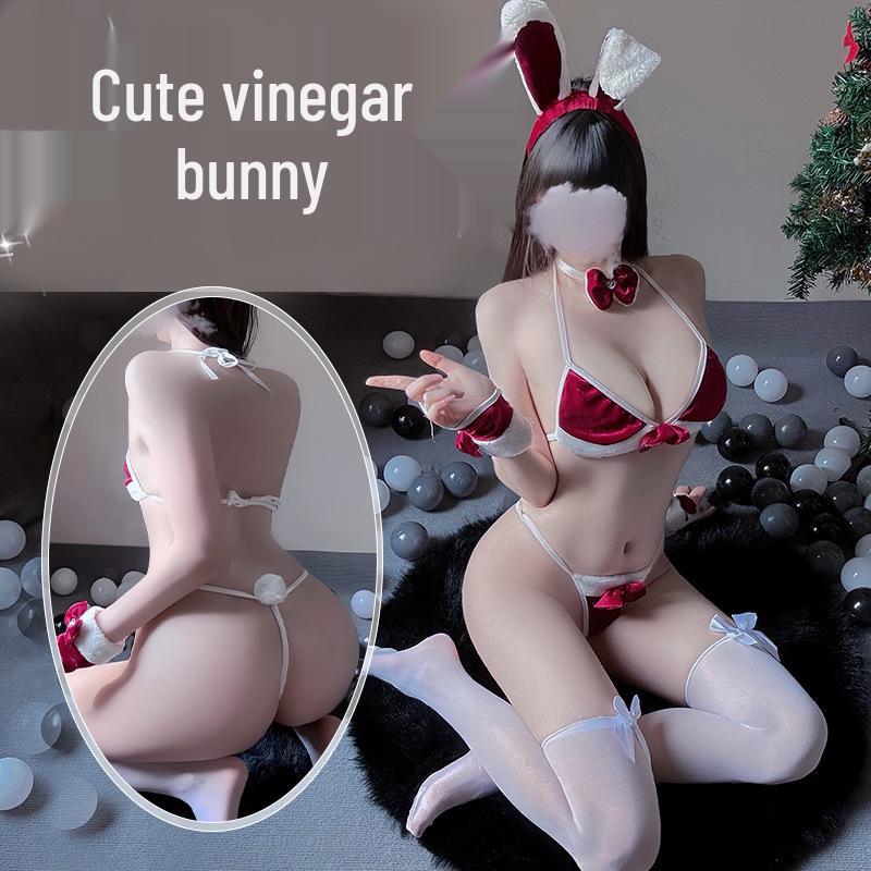 Seductive Bunny Girl Christmas Lingerie Set - Quick Release Bra and Three-Point Design 8243