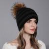 Hat For Women Angora Rabbit Fur Beanies With Natural Raccoon Fur Pompom Hats Winter Knitted Warm Silver Wire Female Cap