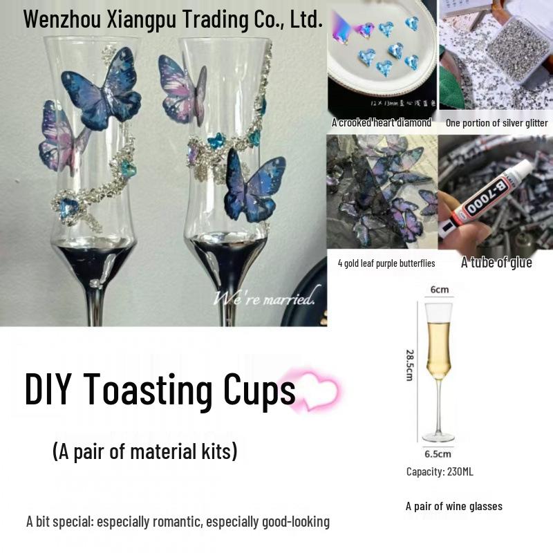 Purple Tassel Mosaic Butterfly Champagne Toasting Glass DIY Kit for Weddings