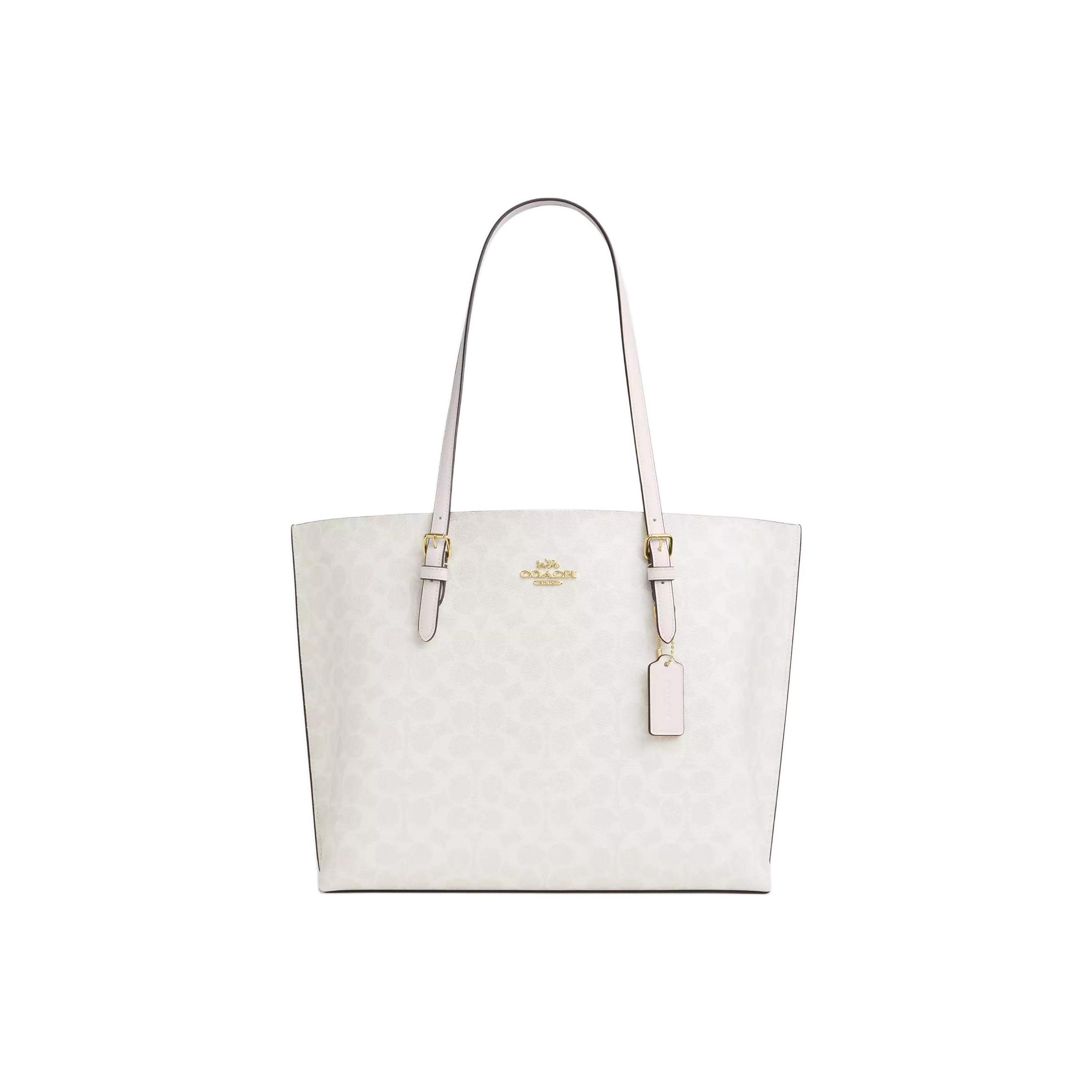 

Coach White Signature Canvas Large Tote Bag with Leather Straps & Gold Hardware for Daily Use Basic Set (Bag+Dust Bag)