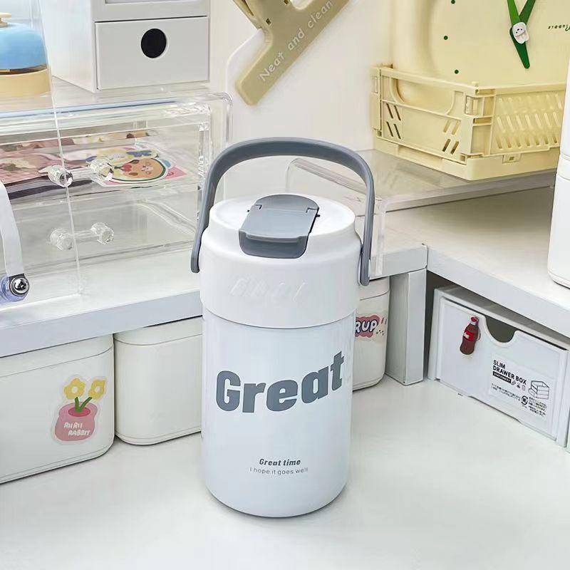 Cartoon Portable Insulated Straw Water Bottle for Students