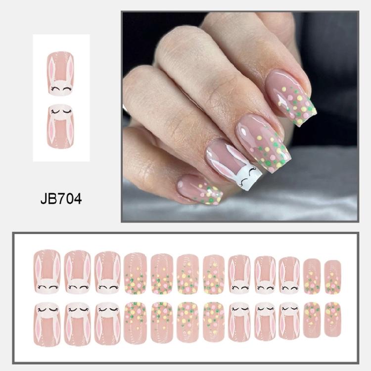 24pcs Medium Square False Nail with Rabbit Designs Press On Nail Manicure Easter Nail for  Women and Nail Art Enthusiast